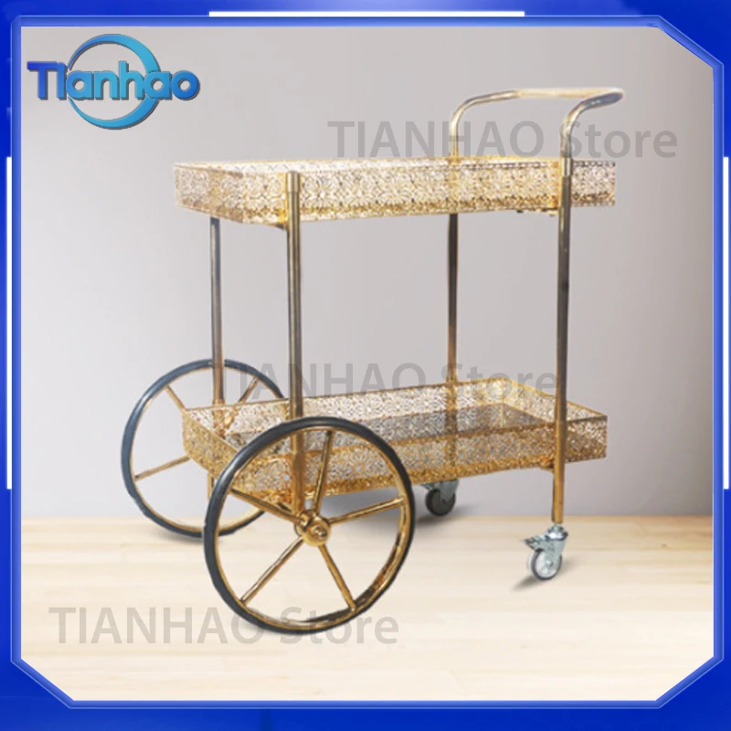 2-Tier Metal Hotel Room Service Cart for Parties Wedding Bar Beverage Trolley