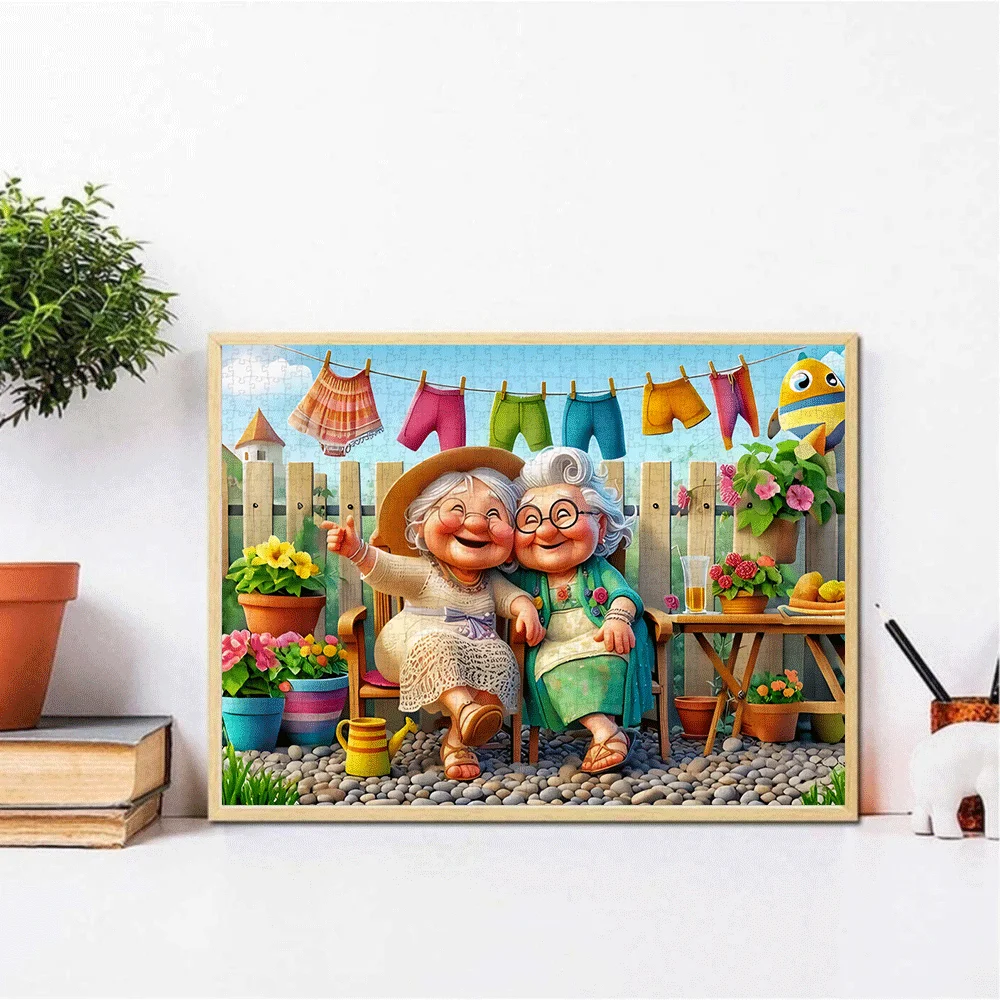 Grand puzzle 1000 pièces adapté aux adultes et aux personnes âgées-cerveau sur le thème des couples âgés avec des couleurs vives, activité familiale DIY