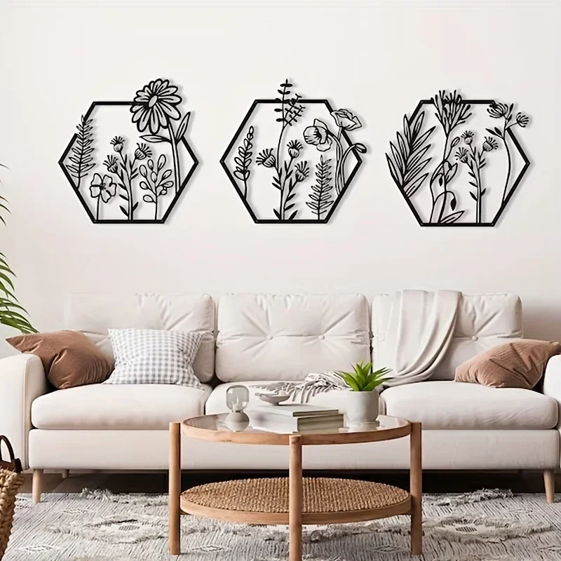 HelloYoung 3pcs/Set Metal Flower Wall Art, Floral Decoration, Metal Flower Wall Decoration, Metal Flower Home Decoration