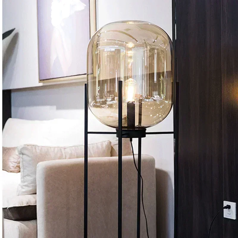 

Home Decor Designer Minimalist Floor Lamp Nordic Oval Glass Lampshade Iron Led Lamp Bracket Room Bedroom Living Room Lightings