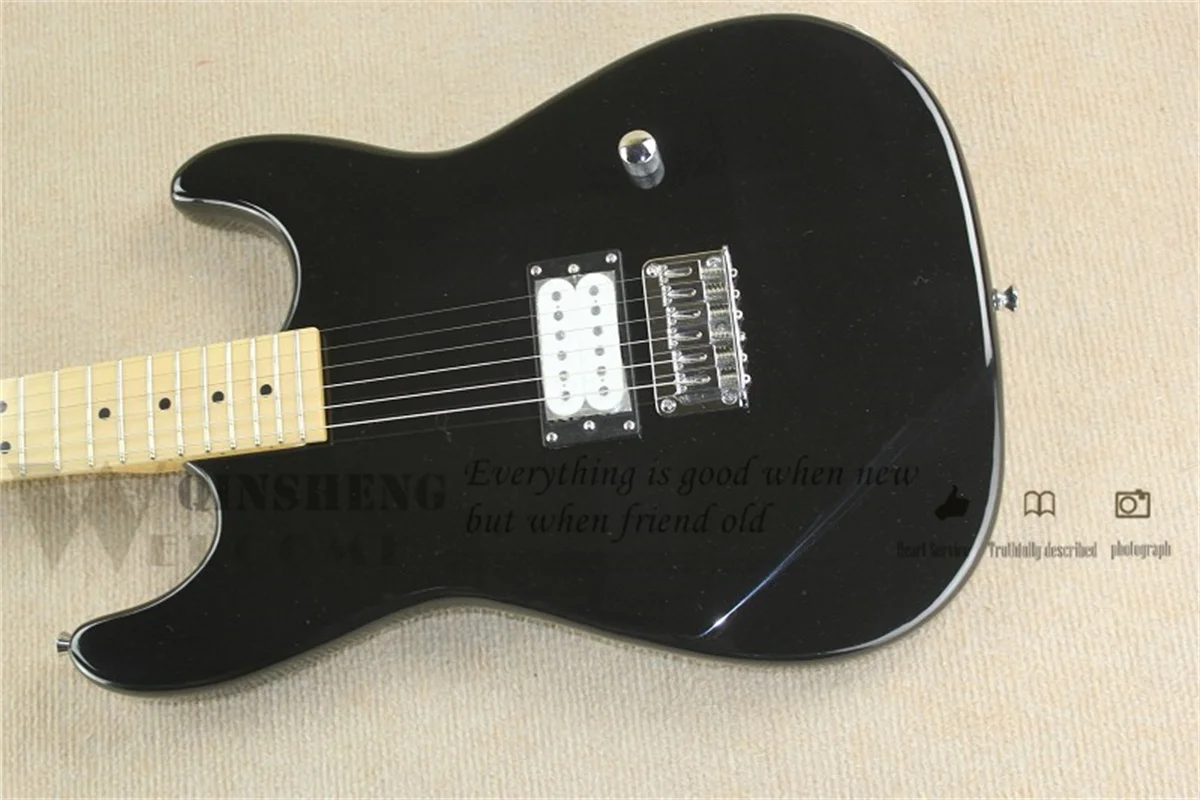 Classic Electric Guitar, Cha Guitar, Black Body Fixed Bridge,Maple Neck White Pickups