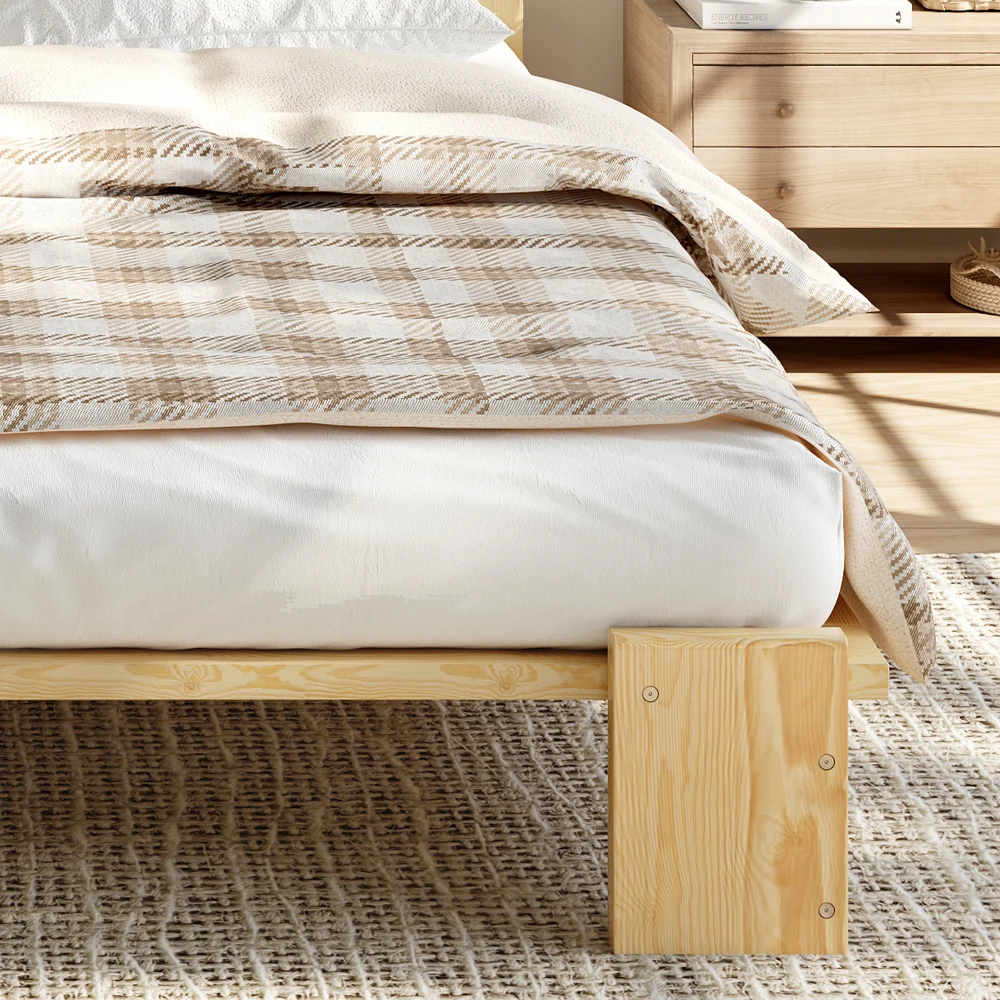 PINGGO Samtbezogenes Einzelbett für Kinder, weiche Rückenlehne, stabile Lattenbasis, breite Beine, Kiefer, Schwamm, Sperrholz, 140 x 200 cm, ohne Matratze – Detail 19