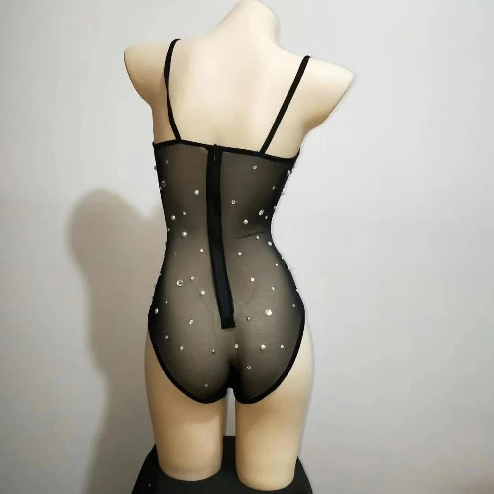 Rhinestones Bodysuit Women Stage Dance Costume Nightclub Dance Female Singer Show Bright Leotard