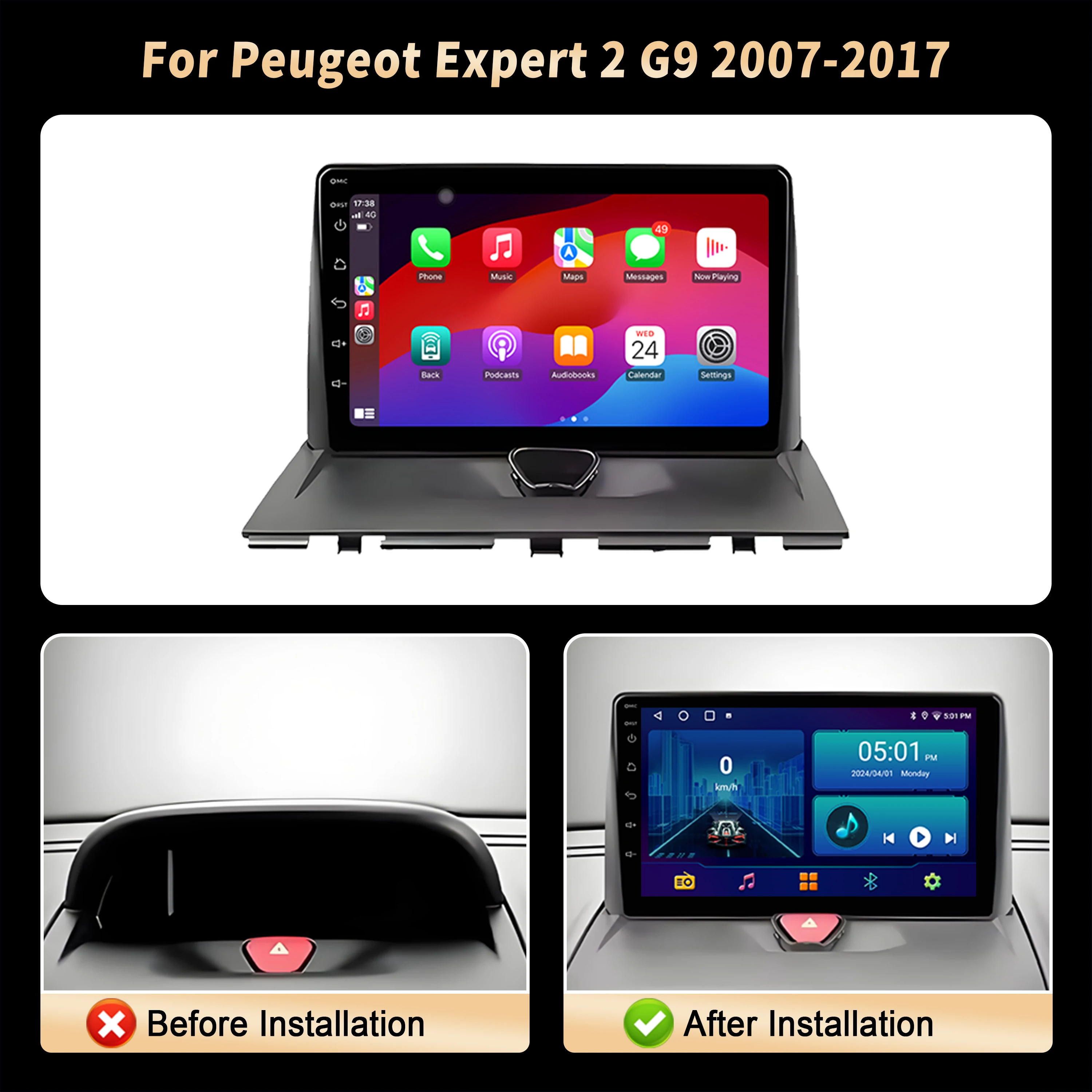 For Peugeot Expert 2 G9 2007 2008 2009 2010 2011-2017 Car Radio Multimedia Wireless BT Carplay GPS CPU 7870 2K QLED Screen