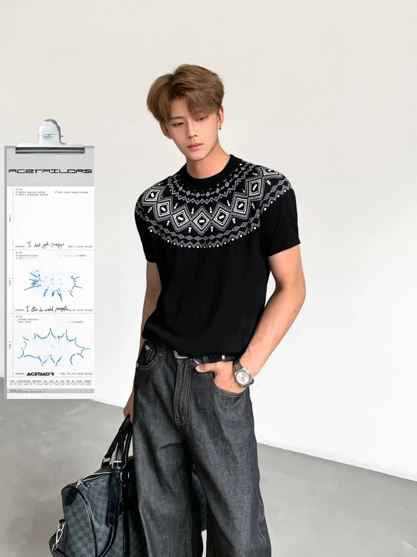 Ace Men's Knitted Wool Blend T-Shirt Short Sleeve Shoulder Insertion Retro Style Breathable Comfortable Fit for Various Activ...
