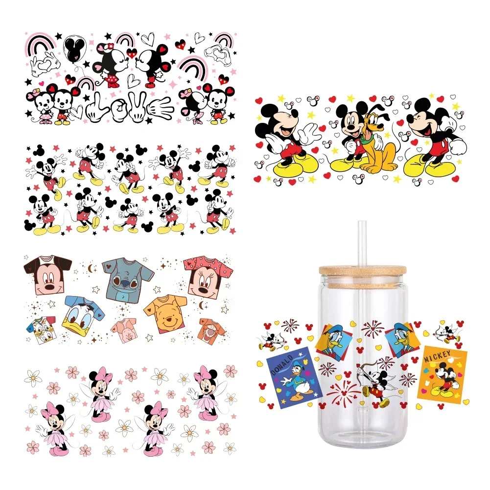 Disney mickey Egér Gúnyrajz mintás UV DTF Átengedés matrica Vízálló transfers decals számára 16oz üvegek Átvágás Belépő matricák