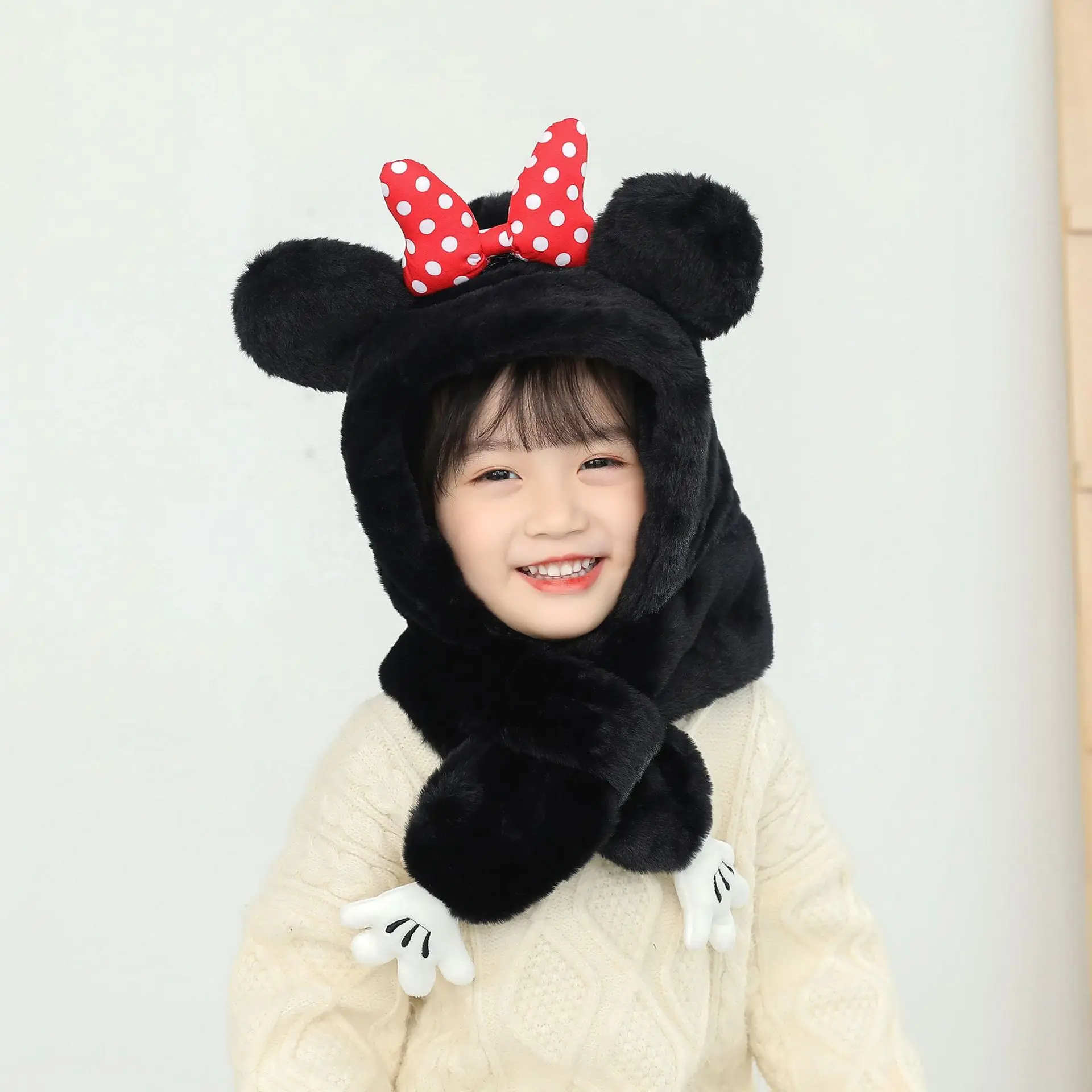 الشتاء الاطفال فتاة بنين ميني ماوس القبعات والأوشحة قفاز مجموعات سميكة الدافئة رقيق أفخم في الهواء الطلق مجموعة لحماية الأذن أغطية الرأس قبعات