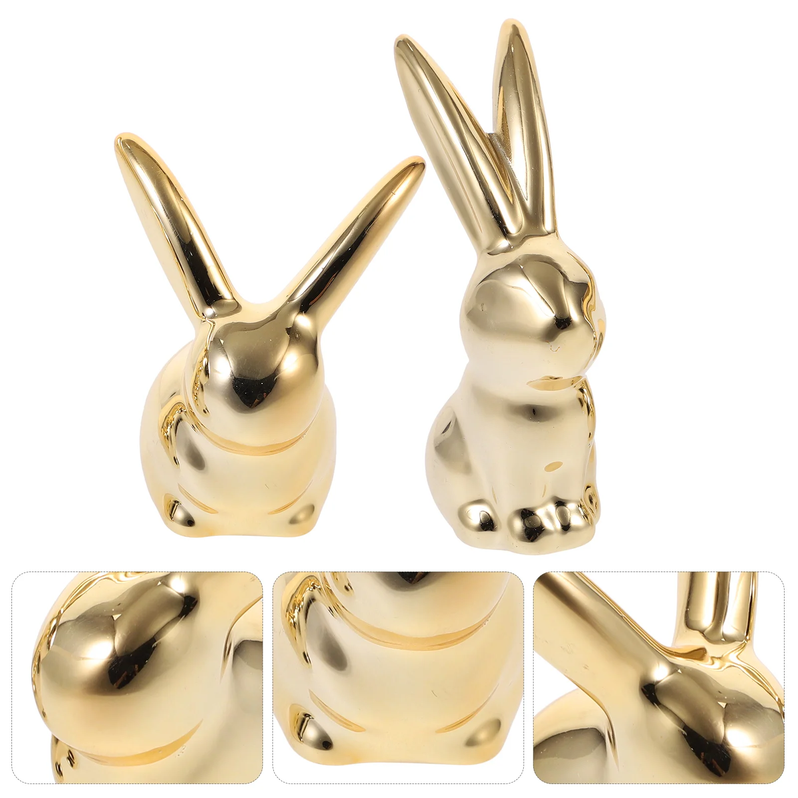 

2 Pcs Ceramic Rabbit Ornament Statues Rabbits Mini Decoration Crafts Desktop Ceramics Sculpture