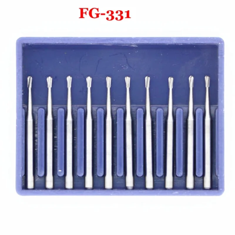 10 unidades/pacote dental carboneto de aço de tungstênio burs fg-39,FG-330,FG-331,FG-332,FG-333 forma de pêra bur para handpiece de alta velocidade