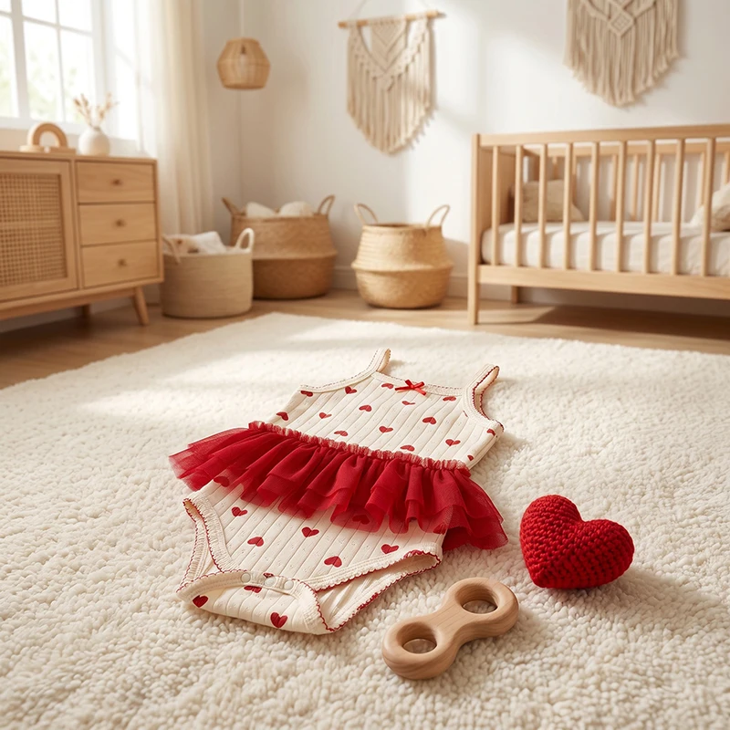 Baby Girl Summer Lace Tutu Bodysuit Spaghetti Strap Heart Print Infant Onesie Eyelet Toddler Romper Photoshoots Baby Clothes