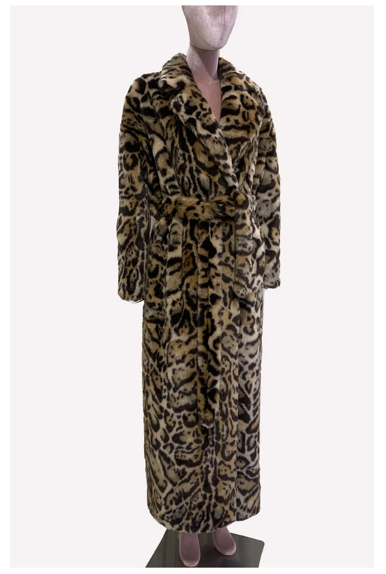 Mauroicardi Winter Maxi Colorful Multicolored Thick Warm Leopard Print Faux Fur Coat Women Sashes Baggy Chic Furry Overcoat 2024
