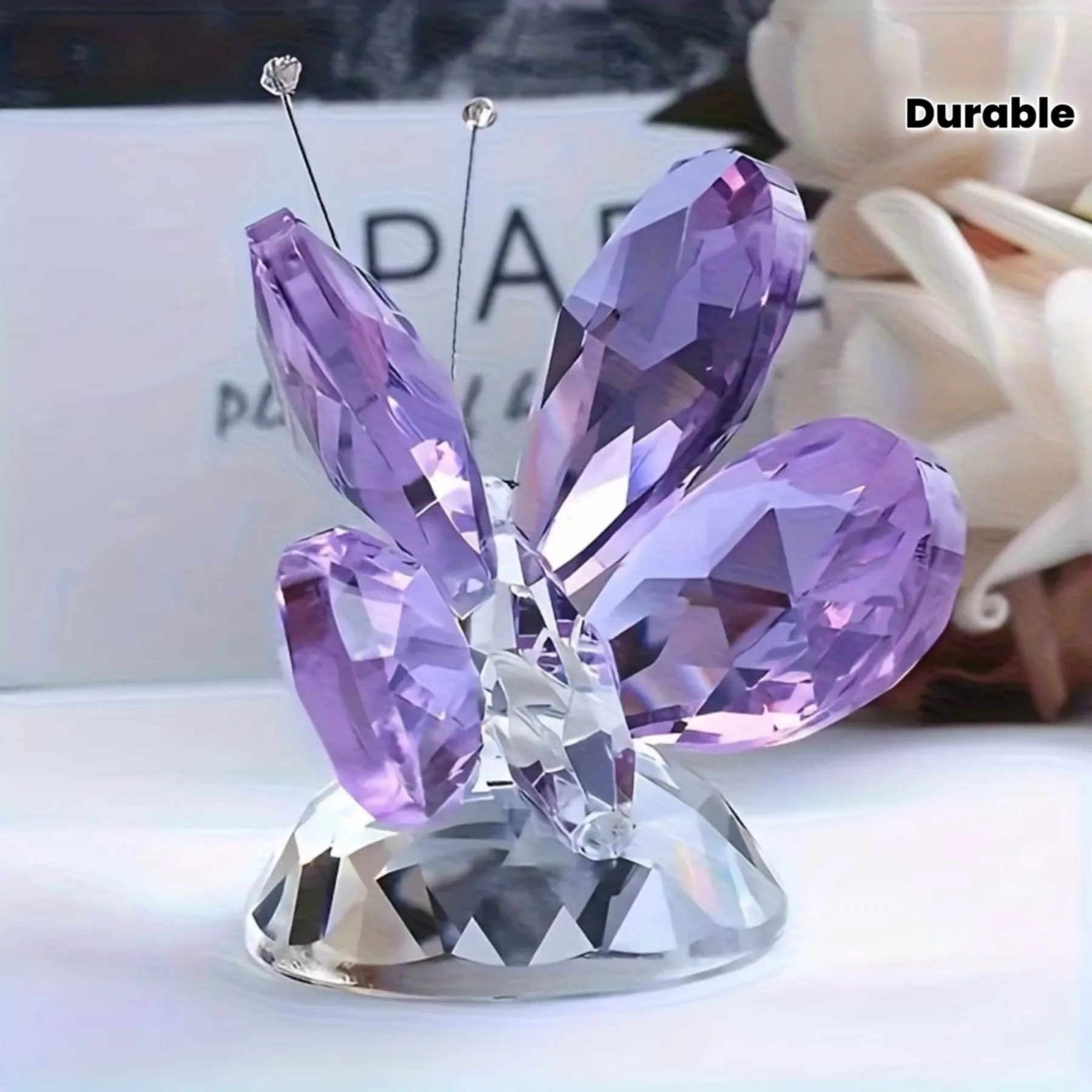 Purple Glass Crystal Butterfly Decor -Handmade Art Statue, Collectible Figurine, Home Office Desk Ornament, Perfect Gift for Her