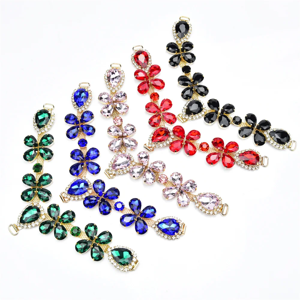 Rhinestone Flower Connector Chain Glass Crystal Buckle for Flip Flops DIY Garment Bikini Sandal Sewing Accessories