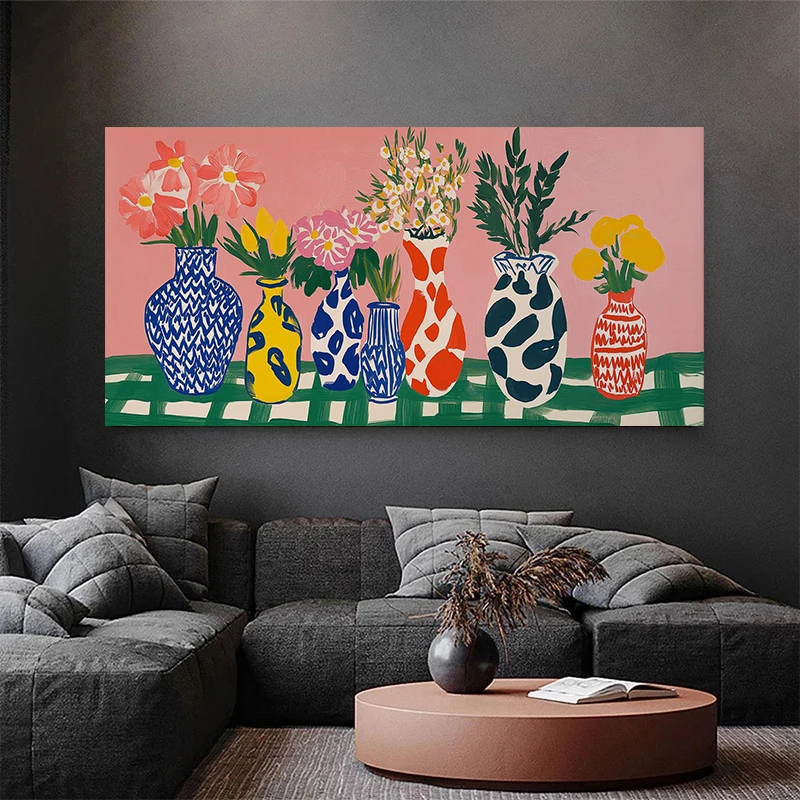 Large-sized frameless canvas paintings,Lemon Rustic Floral Vase Floral Bouquet Canvas Painting Poster Print Still Life Matisse S