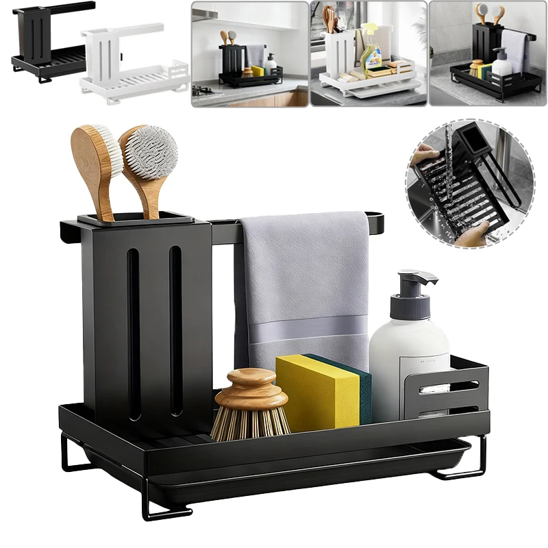 

Kitchen Countertop Dishcloth Drain Rack No-Punch Chopstick Soap Storage Rack Detachable Washable Dinnerware Organizer Rangement