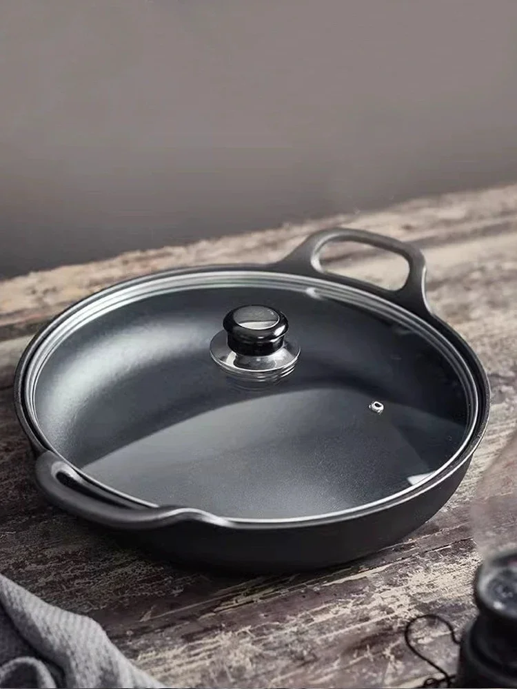 Cast iron flat bottom frying pan, uncoated, thickened pancake pan, handmade iron pan, electromagnetic stove, gas universal wat