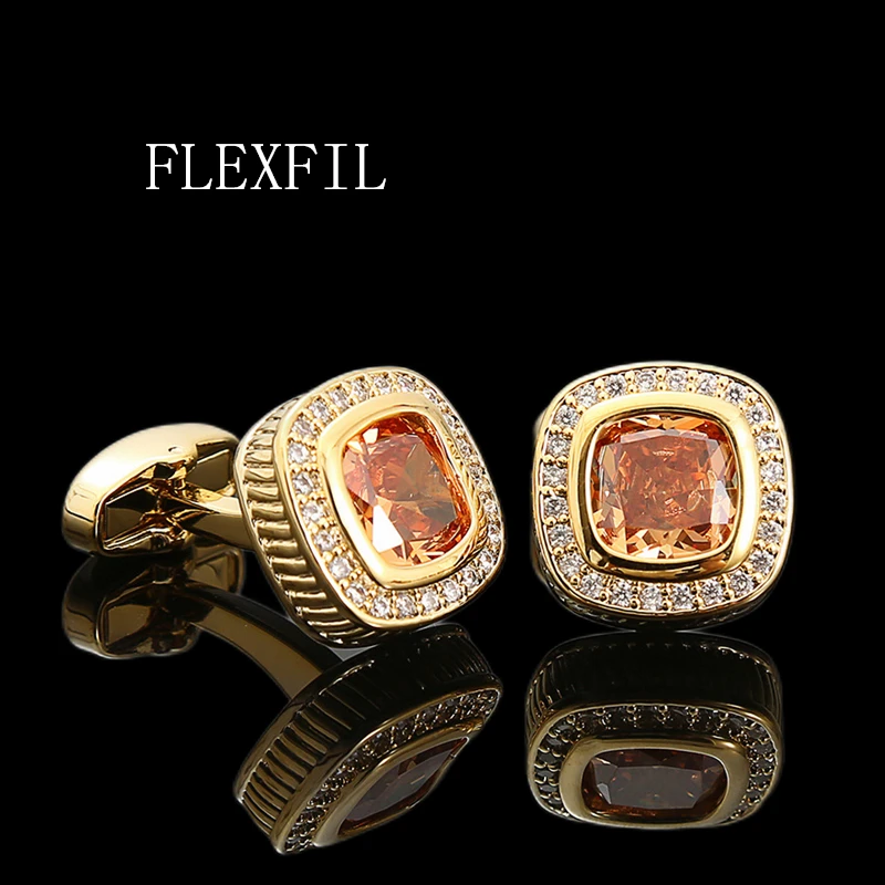 FLEXFIL Luxury shirt cufflinks for men's Brand cuff buttons cuff links gemelos crystal square wedding abotoaduras Jewelry