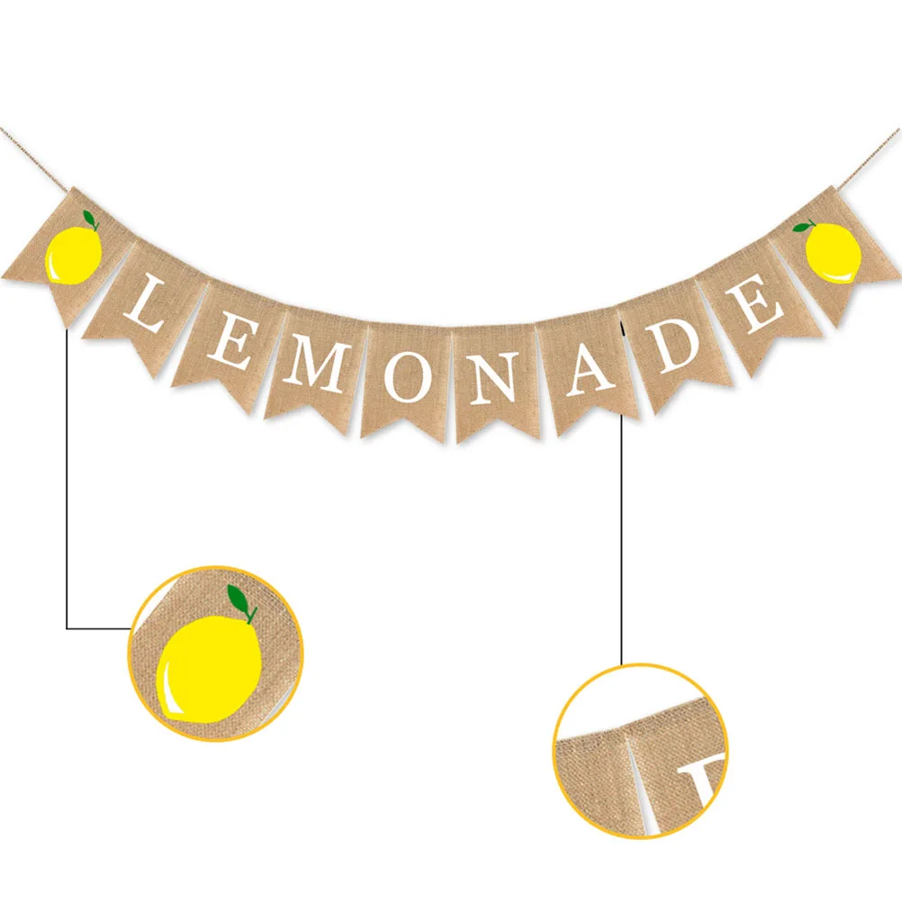 

2 Pcs Party Decoration Banner Lemon Themed Bunting Hanging Pull Flag Burlap Garland