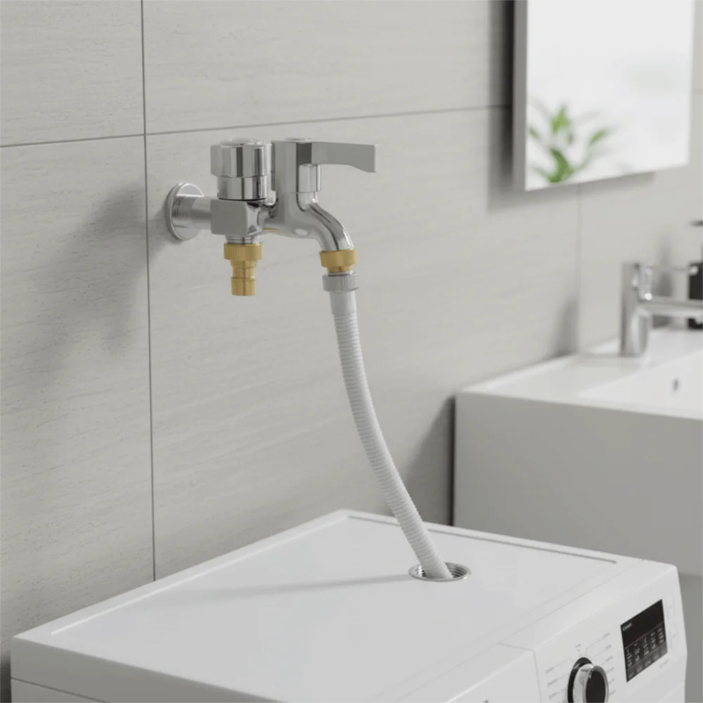 

Copper Core Washing Machine Faucet Single-coupled Thickened Double Outlet Faucet Stainless Steel Expansion Faucet