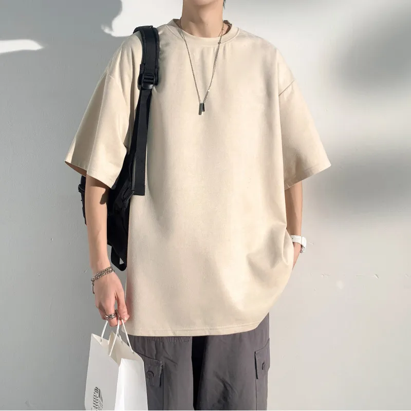 New Retro Suede T-shirt Men Women Anti-wrinkle Loose Crew Neck Casual TShirts Summer Short Sleeve Fashion High Street T Shirt