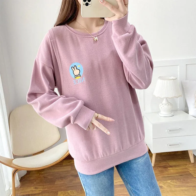 95% Cotton Maternity Nursing Sweatshirt Winter Maternity Clothes T-shirt Breastfeeding Tops Hoodie Sweater For Pregnant Women