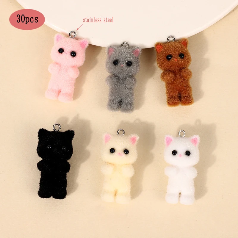 

30pcs Cartoon Flocking resin Charms 3D cute Plush Animal Doll Pendant for make Keychain Backpack chains DIY Crafts Jewelry Make