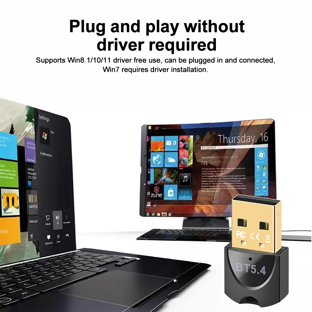 Bluetooth Adapter for PC Laptop Bluetooth 5.4 USB Dongle Receiver for Wireless Mouse Keyboard Speaker Music Audio Transmitter
