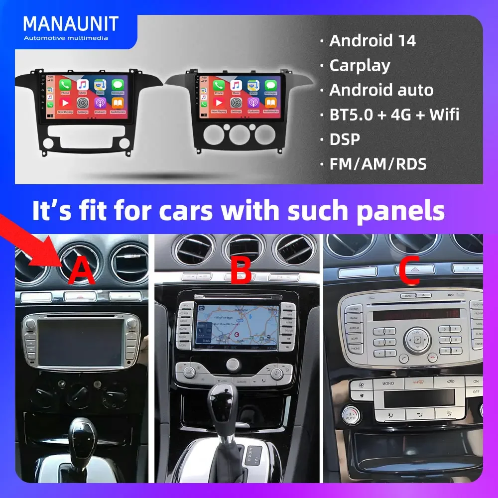 Android 14 For Ford S-Max 2007-2008 Car Multimedia Player,Carplay,Auto,Radio,Navigation,GPS,Stereo,Head Unit,Smart Voice,DVD