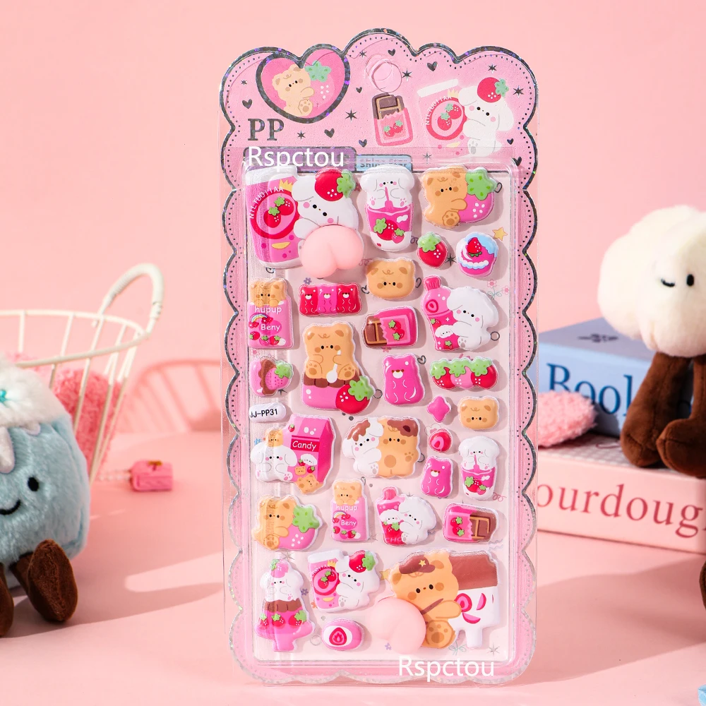 8pcs Cute Cartoon Animals Happy Buttocks Stickers Kawaii Rabbit Cat Pinchable Decompression Toys Decals DIY Decoration Supplies