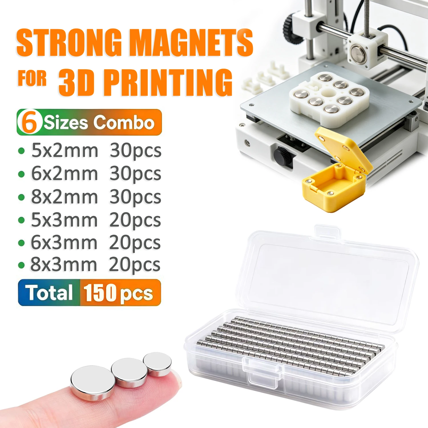 150 Pieces Magnets For 3D Printing,5x2 6x2 6x3 8x2 8x2mm Mini Strong Magnets For 3D Printing,Refrigerator,Office, DIY, Crafts
