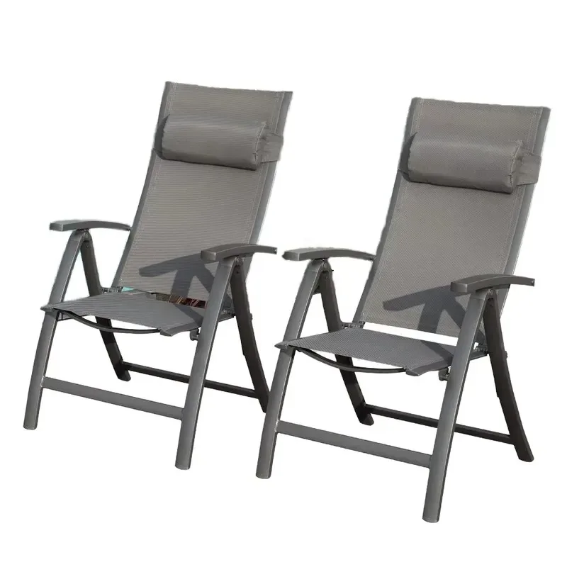 2pcs Folding Chair Set for Outdoor Camping Adjustable High Backrest Movable Lounge Aluminum Frame