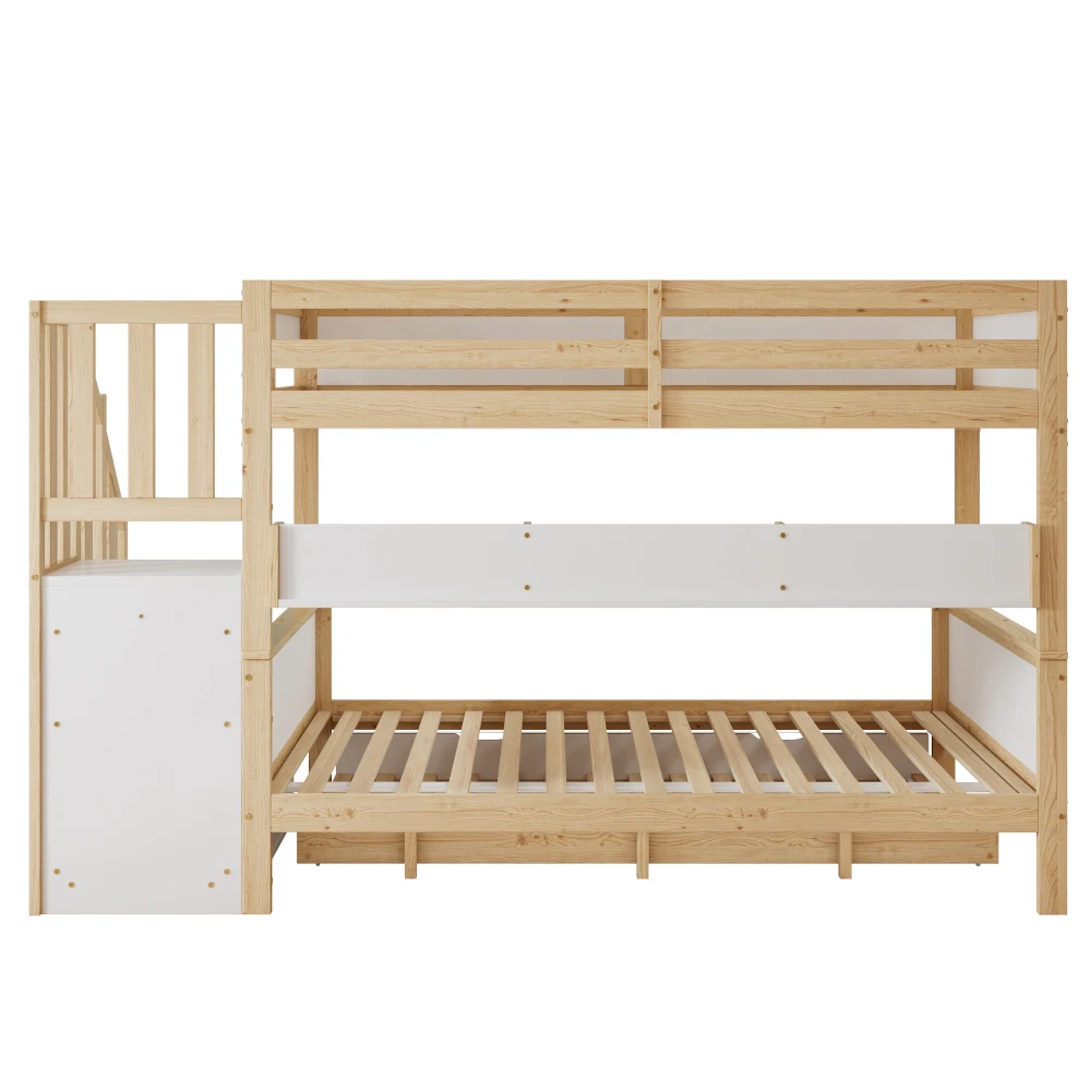 PINGGO Etagenbett 90x200/90x190/120x200cm mit Fallschutzgitter, 3-stöckiges Rollbett mit Kleiderschrank und Eck-Treppe, ohne Matratze – Detail 17
