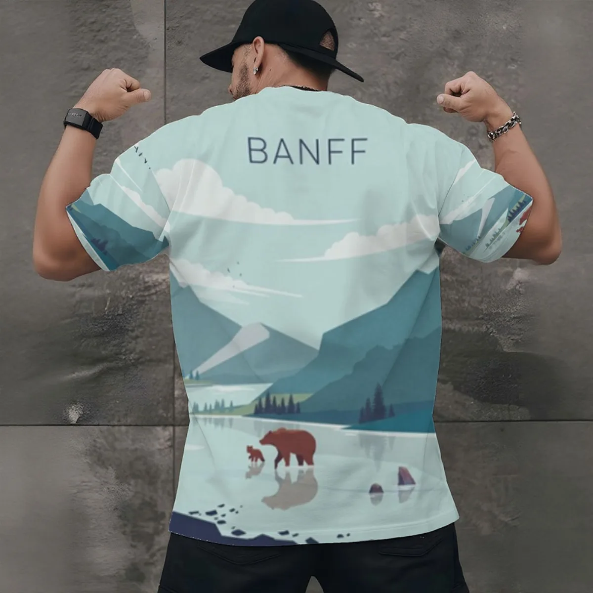 Banff National Park Poster New Arrival Fashion Men's Short Sleeve All-Over Print T-Shirt Unique All-Over Print Design for Stylis