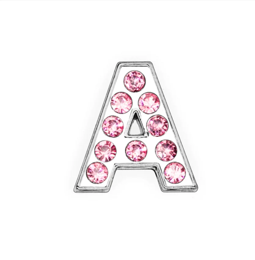 A-Z 8mm Pink Full Rhinestone Slide Letters For Bracelet Making Alphabet DIY Wristband Pet Collar Keychain Jewelry Women Gift 1pc