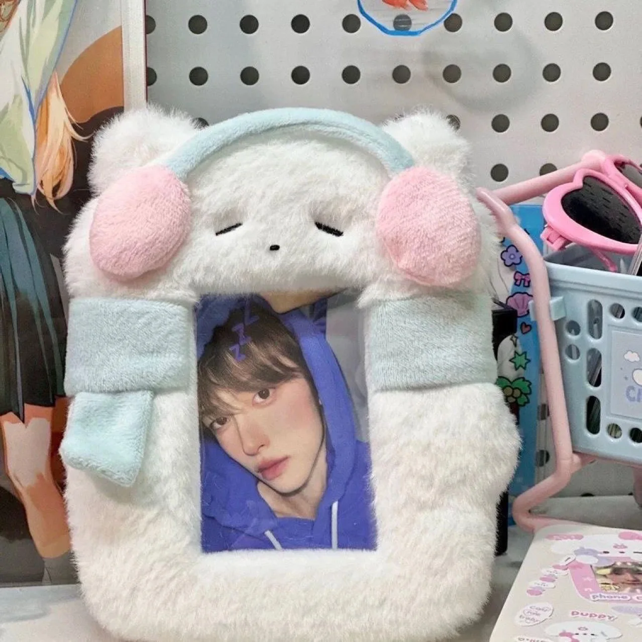 Kawaii Kpop Photocards Holder Idol Plush Keychain Photo Organizer Campus Card Sleeves Display Bag Key Pendant Backpack Hanging