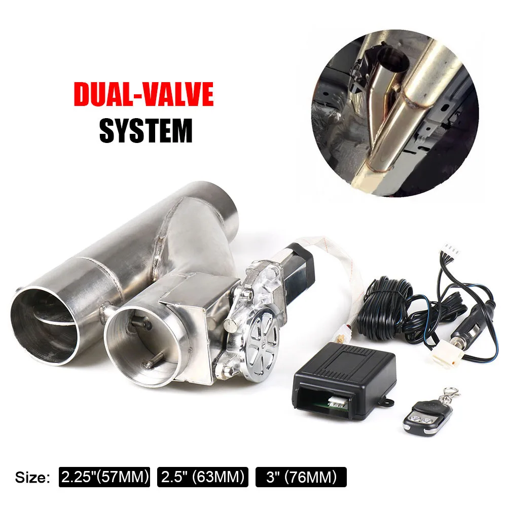 Edelstahl-Header, 2,25 Zoll/2,5 Zoll/3,0 Zoll Y-Rohr, elektrischer Auspuff-Ausschnitt, Doppelventil mit Fernbedienung, Ausschnittrohr-Set