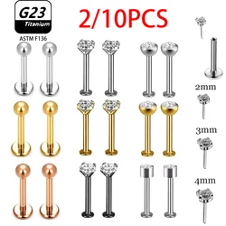 2/10PCS G23 Titanium Piercing Nasal Nail For Women Stud Earrings Labret 16G Pin insertion Zircon Piercing Body Jewelry