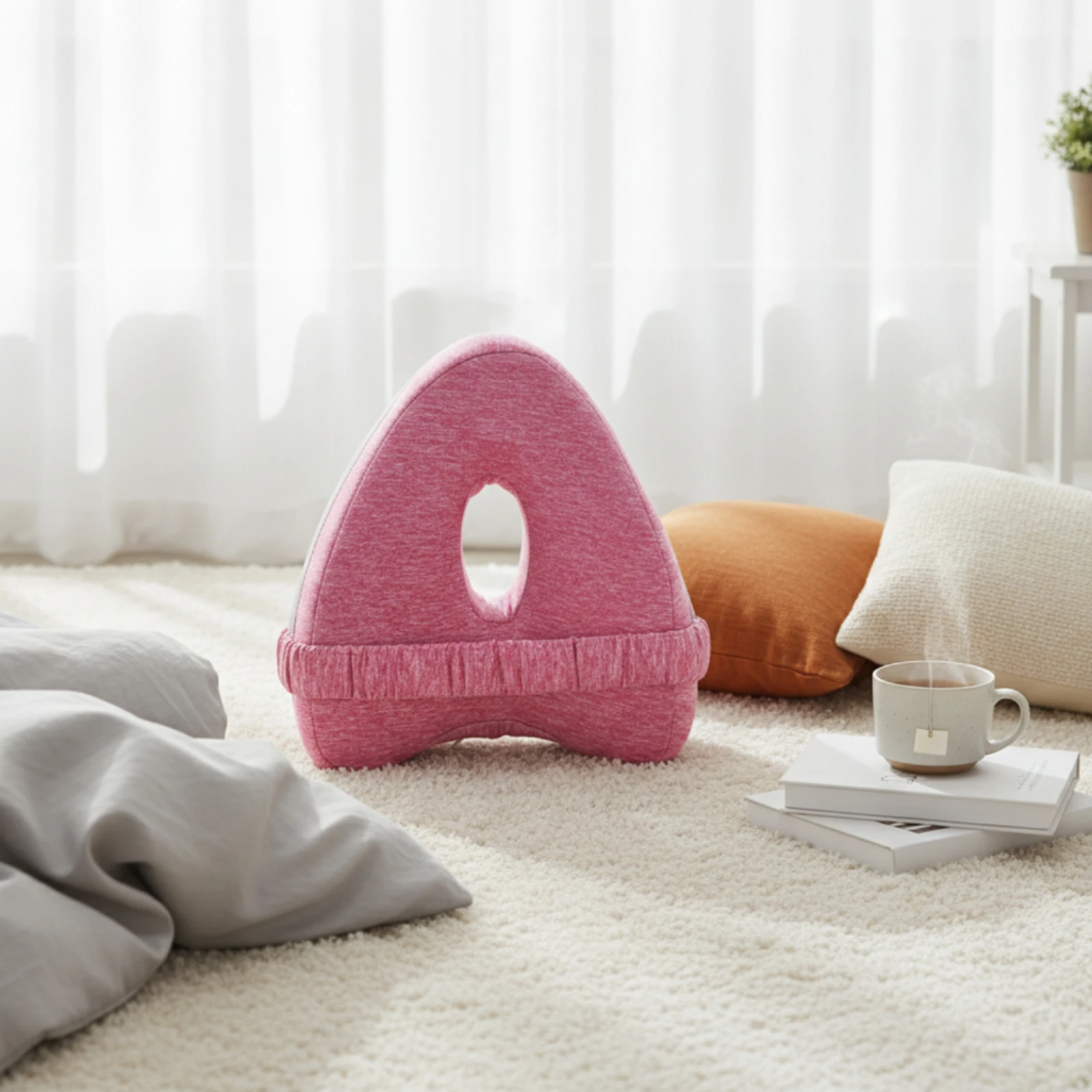 Contoured Leg Pillow with Strap Hollow-Center Knee Pillow with Elastic Strap Knee Cushion Ergonomic Comfortable