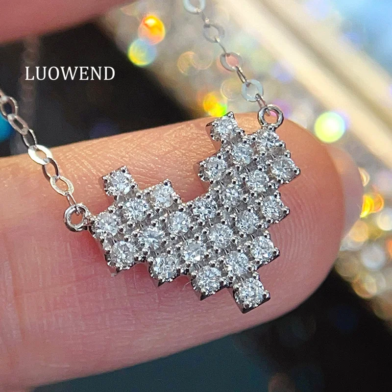 

LUOWEND 100% ожерелье из белого/желтого/розового золота 18 карат, модное ожерелье в стиле INS 0,29 карата с подвеской из настоящего натурального бриллианта для женщин