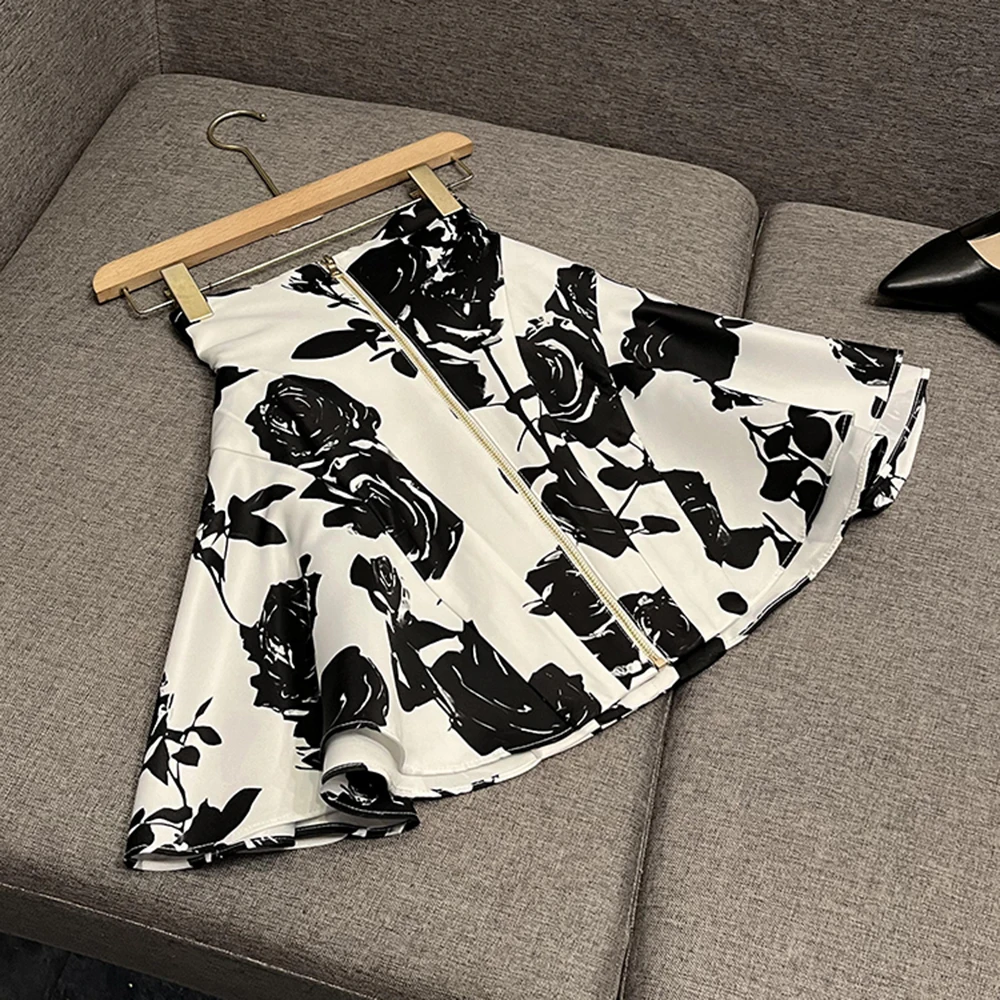 TWOTWINSTYLE النمط الفرنسي خمر طباعة التنانير للنساء عالية الخصر تقسم مشبك معدني وردي الحلو شيك تنورة الإناث KSK508739