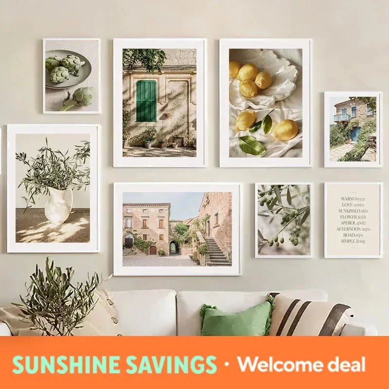 Sunshine Olive Tree Branches Leaves Architecture Coffee Lemon Posters Prints Canvas Painting Nordic Wall Art Living Room Deco