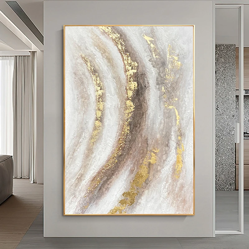 Imagem -05 - Pintados à Mão Textura Pintura a Óleo Abstrata Gold Foil Modern Home Wall Art Hangings Pinturas de Lona para Sala de Estar Decoração do Hotel