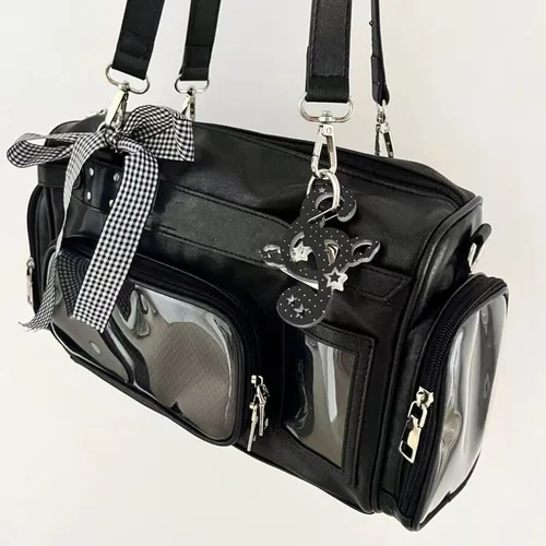 Itabag de hombro japonés Y2k de gran capacidad, bolso cruzado transparente con múltiples bolsillos Harajuku, bolso para axila de uniforme JK para chica bonita