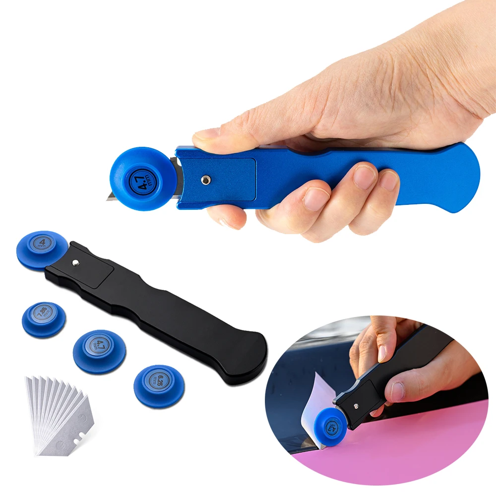 

EHDIS Carbon Fiber Vinyl Cutting Knife With Roller Guider Car Covering Film Wrap Paper Edge Gap Trimming Positioning Cutter Tool