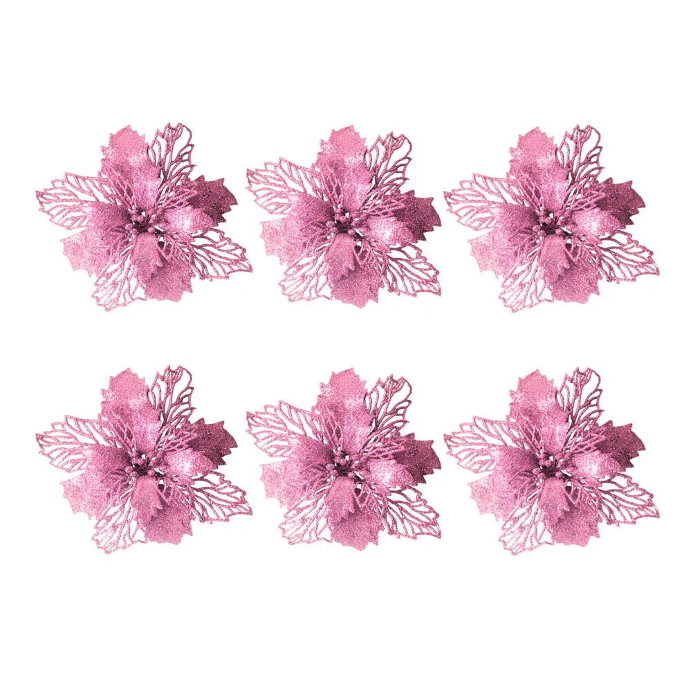 

6 PCS Xmas Garlands Flower Decorations Christmas Tree Decorative Flowers Glitter Artificial Fake