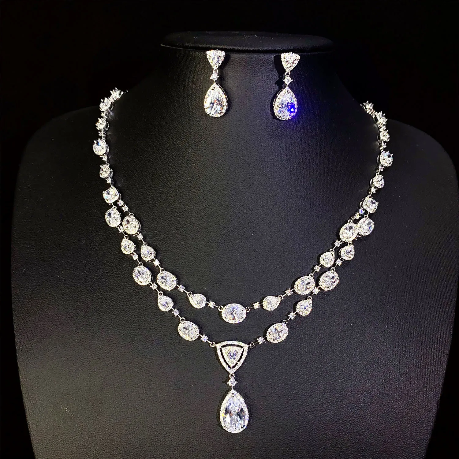 

2 Pcs Summer New Double Layers Stacking Elegant Ladies Jewellery Set Necklace Earrings Party Daily Prom Wedding Gift M-423