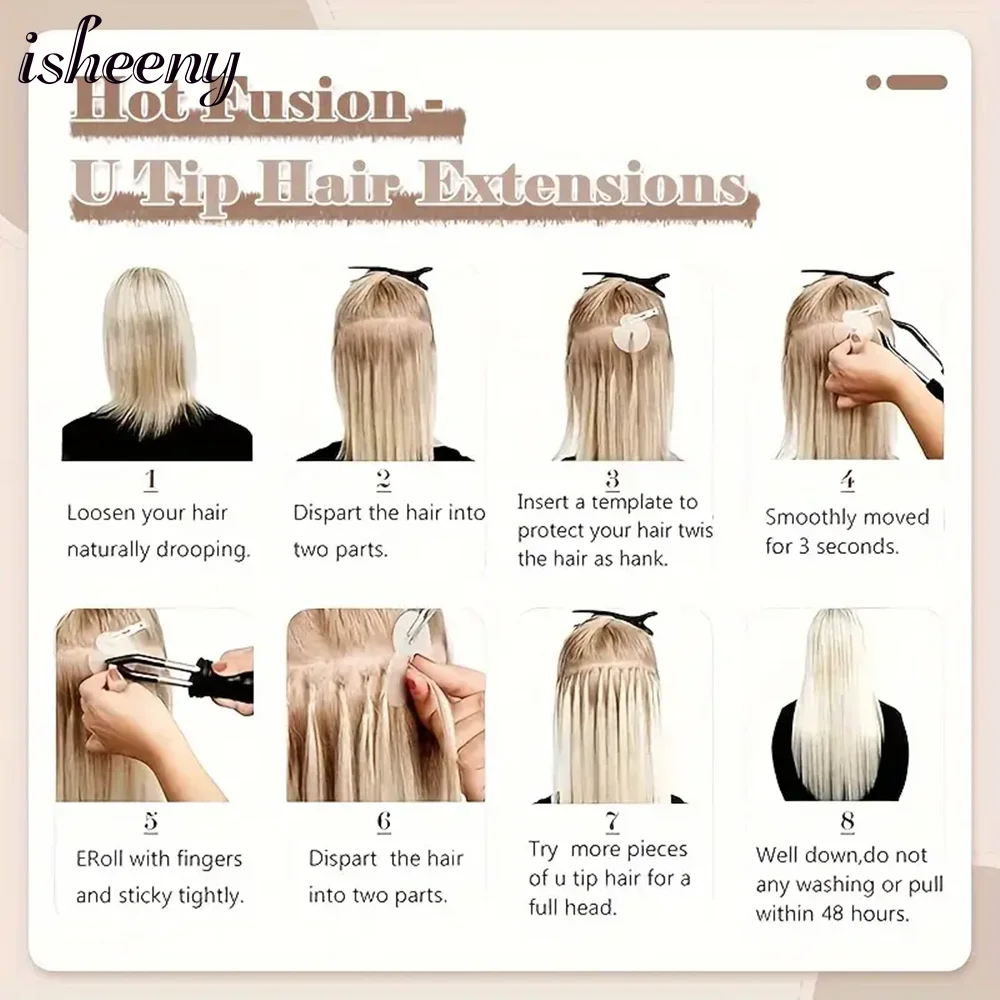 Isheeny الطبيعية مستقيم الكيراتين الإنسان الانصهار الشعر مسمار U تلميح آلة صنع ريمي شعر مستعار بشري 12-20 بوصة 30 جرام/الحزمة
