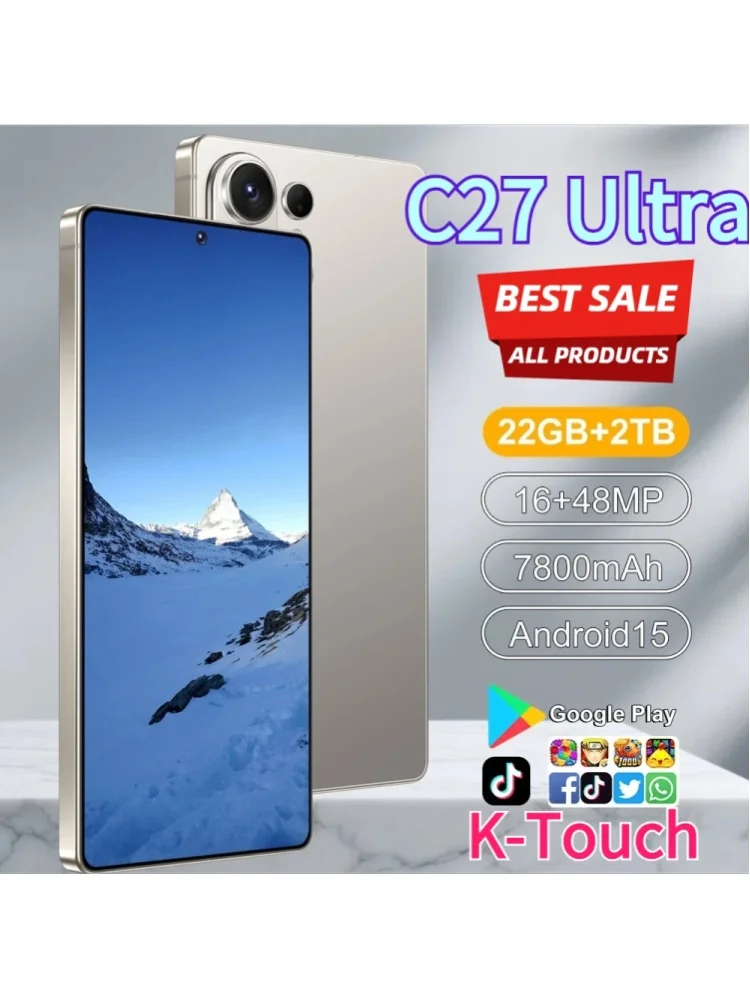 K-Touch New C27 Ultra 7800mAh Mobiltelefone 22GB+2TB Handy 7.3 HD Smartphone Android 15 Octa Core Entsperrt 5G Dual-SIM 16+48MP Kamera Mobiltelefone