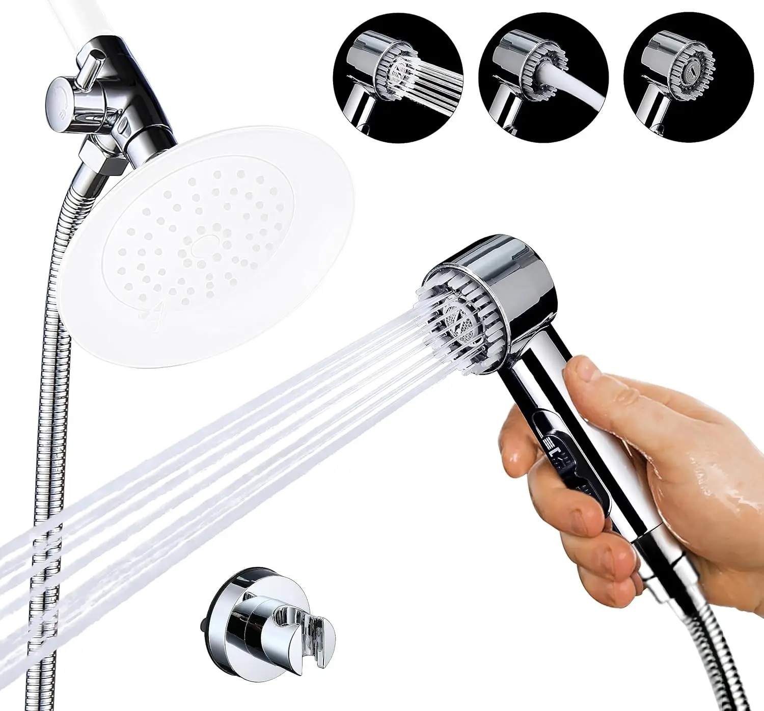 

3-mode dog shower accessories, high-voltage hand-held spray with on/off switch, metal shower diverter