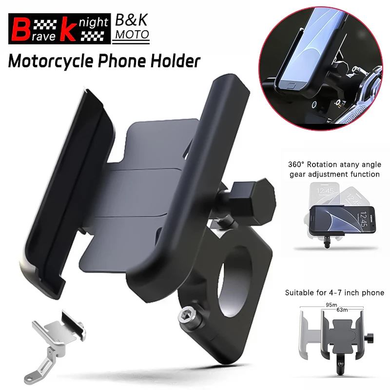 

Aluminum Alloy Motorcycle Phone Holder 4-7in Phones Adjustable Clamp HanderBar/Mirrors Mount Anti-Shock Bike/Motorbike Accessory